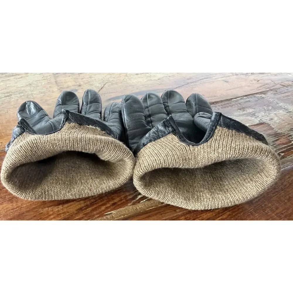 Vintage Black Genuine Leather Gloves Knit Lined Unisex Men’s Women’s 8 Inch